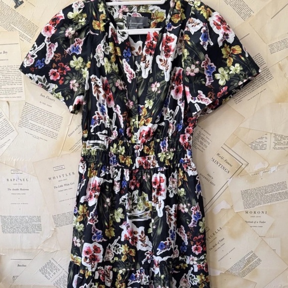 Anthropologie The Somerset Maxi Dress Tiered Smocked DarkGray Pink Purple Motif - Picture 7 of 7